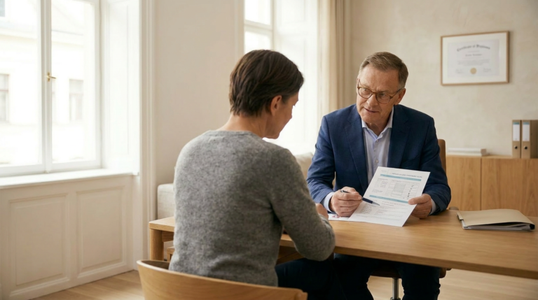 A physician discusses alcohol addiction coding treatment options with a patient during a confidential consultation in a private addiction clinic
